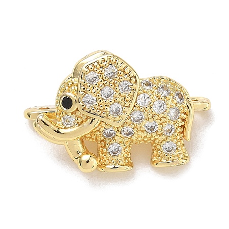 Brass Micro Pave Clear Cubic Zirconia Elephant Spacer Bars KK-K428-09G-1