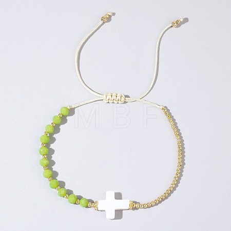 Adjustable Glass & Brass Beads Braided Bead Bracelets TB8315-5-1