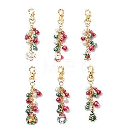 6Pcs Christmas Alloy Enamel Pendant Decorations HJEW-JM03683-1