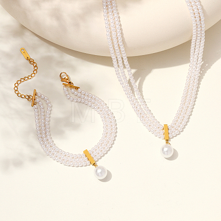 Multi Strand Plastic Imitation Pearl Beaded Choker Necklaces & Bracelets Sets PQ1108-1
