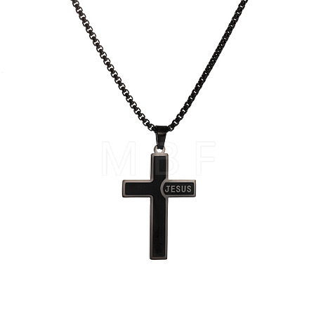 201 Stainless Steel Religion Jesus Cross Pendant Box Chain Necklaces WGEADA0-03-1