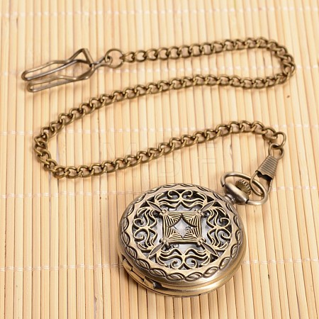 Filigree Flat Round Alloy Pendant Pocket Quartz Watch Necklaces WACH-L024-07-1