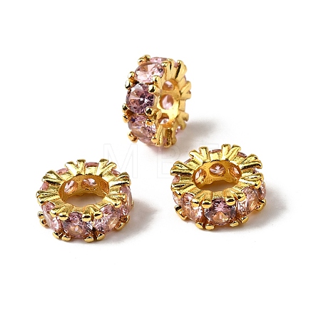 Brass with Cubic Zirconia European Beads ZIRC-L041-18G-1