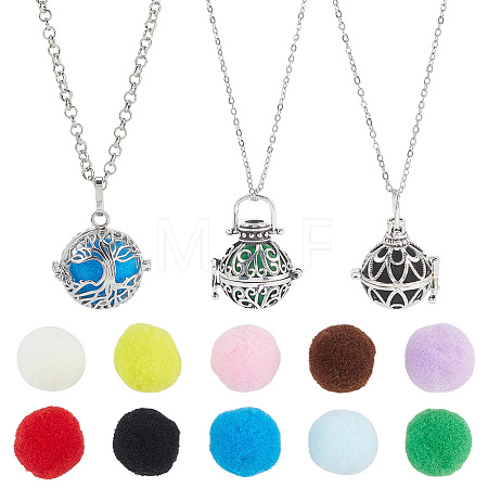 1Pc Brass Hollow Tree of Life Essential Oil Diffuser Bead Cage Pendant Iron Chain Necklaces NJEW-PH0001-55-1