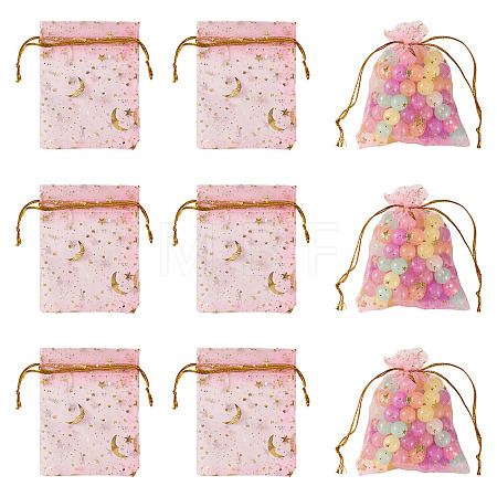 30Pcs Gold Stamping Moon Star Organza Drawstring Gift Bags ABAG-TA0002-21G-1