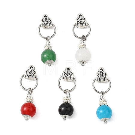 5Pcs 5 Styles Natural Green Aventurine & Black Onyx & White Jade & Malaysia Jade Pendants PALLOY-JF04711-1
