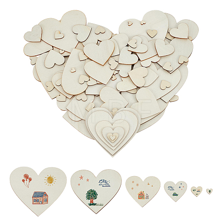 200Pcs 6 Styles Unfinished Wood Cutouts DIY-GO0003-36-1