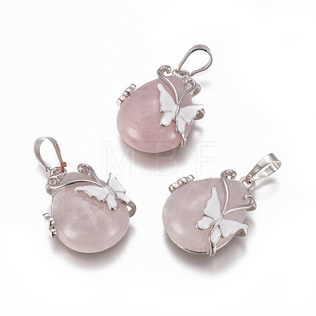 Natural Rose Quartz Pendants X-G-K296-B05-1