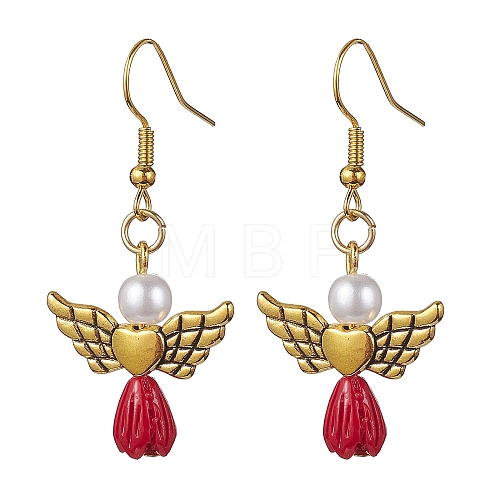 Angel Antique Golden Alloy & Resin Dangle Earrings EJEW-JE05686-07-1