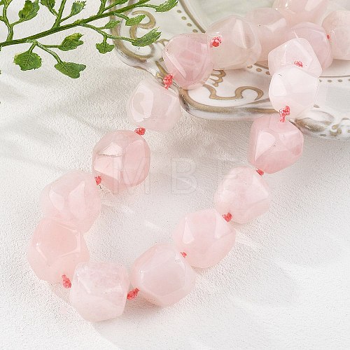 Natural Rose Quartz Nuggets Beaded Necklaces for Women Men NJEW-K388-01A-1