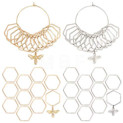 Brass with Alloy Bee & Hexagon Pendant Locking Stitch Markers HJEW-AB00058-1