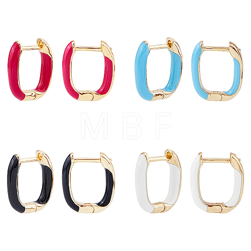 FIBLOOM 4 Pairs 4 Colors Golden Brass Rectangle Hoop Earrings EJEW-FI0003-06-1