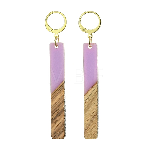 Two Tone Resin & Walnut Wood Rectangle Dangle Leverback Earrings EJEW-JE05503-04-1