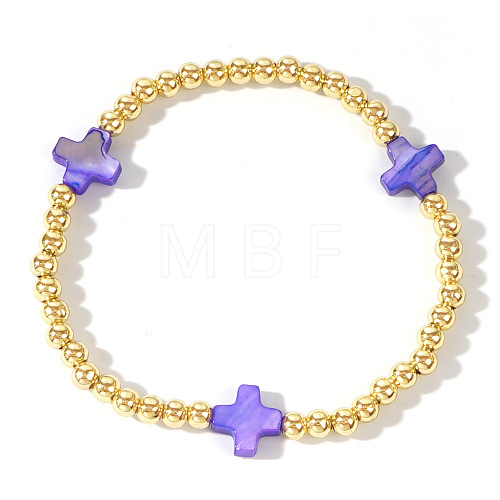 Summer Vacation Style Brass and Cross Shell Bead Bracelet for Women SV5918-2-1