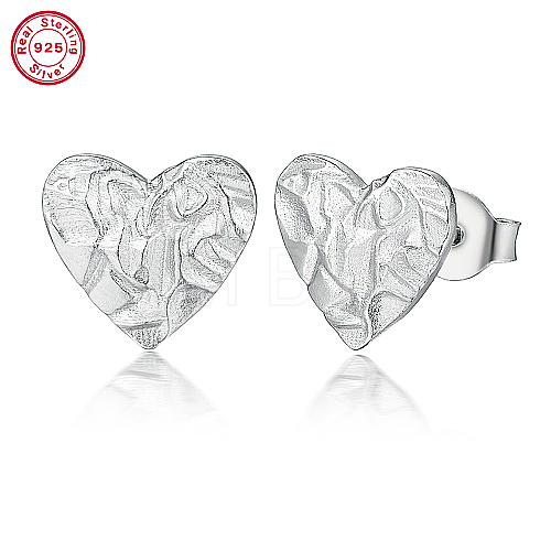 Anti-Tarnish Rhodium Plated 925 Sterling Silver Heart Stud Earrings CC6706-1-1