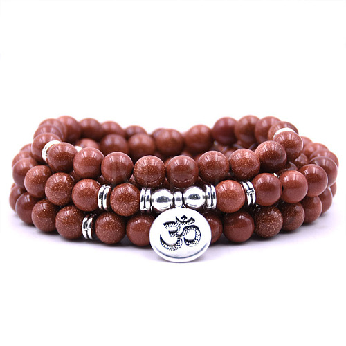 Bohemian Styles Synthetic Round Goldstone Beaded Stretch Bracelets for Women Men XW1500-6-1