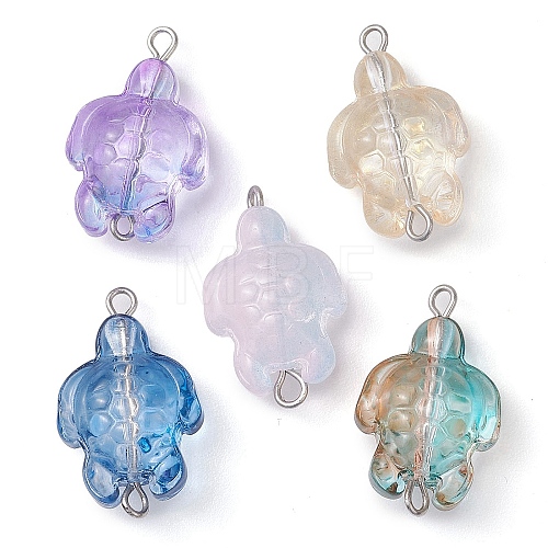 Transparent Glass Turtle Connector Charms PALLOY-JF02828-1