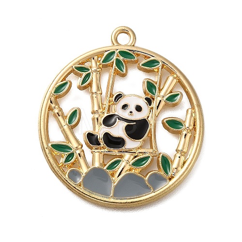 Rack Plating Panda Theme Alloy Enamel Pendants ENAM-S021-08G-E-1