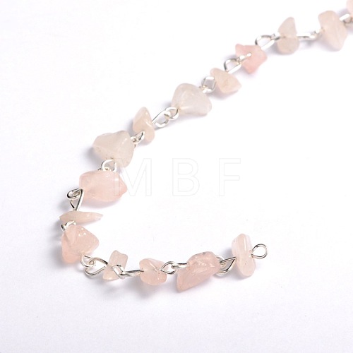 Handmade Natural Rose Quartz Chips Beads Chains for Necklaces Bracelets Making AJEW-JB00043-02-1