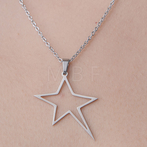 201 Stainless Steel Hollow Star Pendant Necklace NJEW-OY001-47-1