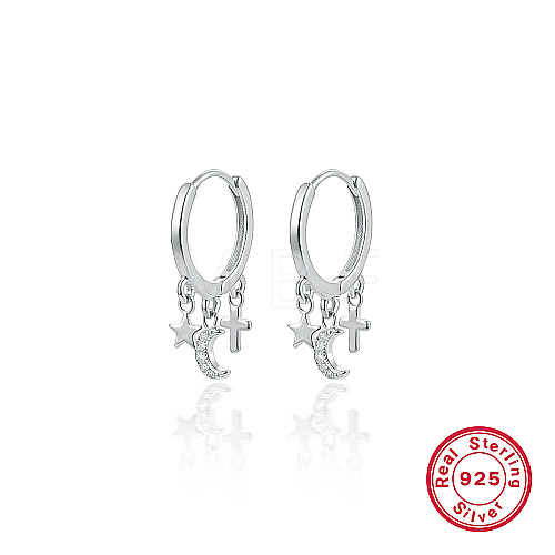 Anti-Tarnish Rhodium Plated 925 Sterling Sliver Dangle Hoop Earrings EG2147-1-1