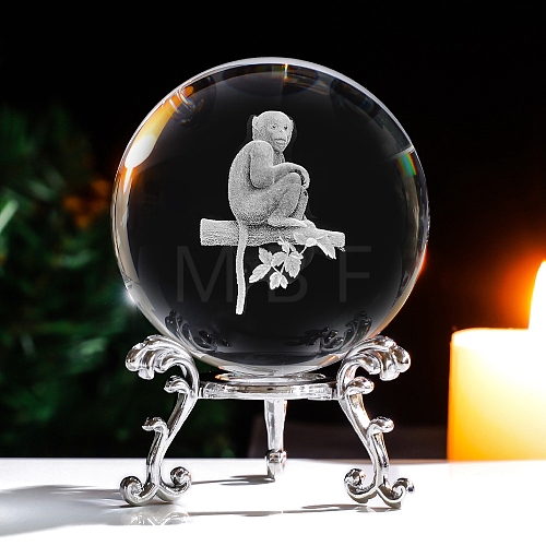 Inner Carving 12 Chinese Zodiac Signs Glass Crystal Ball Diaplay Decoration with Metal Holder PW-WG32D61-18-1