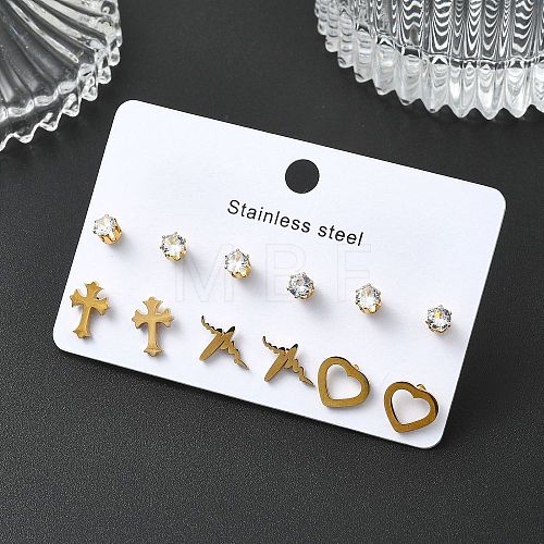 304 Stainless Steel Micro Pave Cubic Zirconia Stud Earrings Kits For Women EJEW-B112-01G-01-1