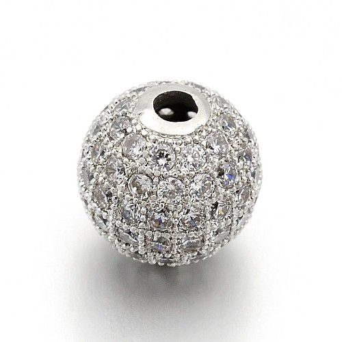 CZ Brass Micro Pave Cubic Zirconia Round Beads ZIRC-L017-02P-1