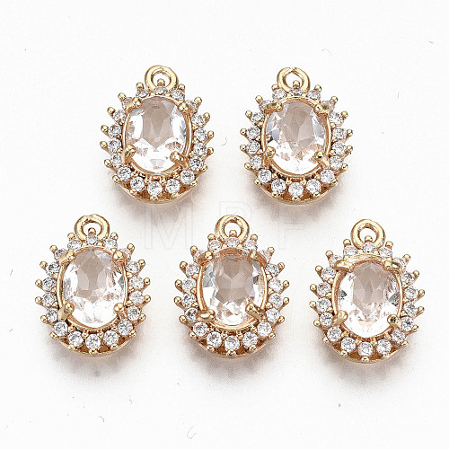 Brass Glass Rhinestone Pendants GLAA-S179-28-RS-1