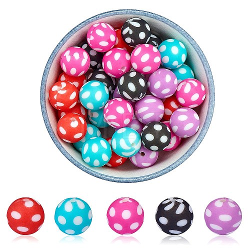 WEWAYSMILE 50Pcs 5 Styles 15mm Silicone Round Beads Making Kit JX489A-1