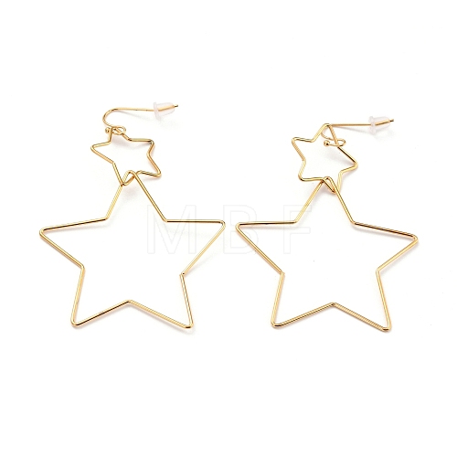 Interlock Double Open Star Dangle Earrings EJEW-C007-01G-1