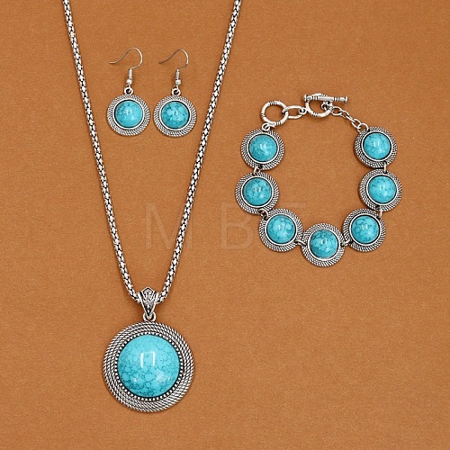 Alloy with Synthetic Turquoise Pendant Necklaces & Link Bracelets & Dangle Earring Sets WGBFEA3-04-1