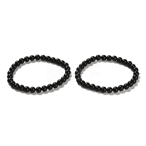 Natural Shungite Round Beaded Stretch Bracelets BJEW-NH0001-01B-1