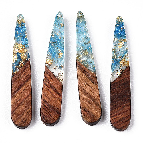 Transparent Resin & Walnut Wood Pendants X-RESI-N039-69H-1