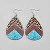 Artificial Leather Teardrop Dangle Earrings EJEW-WH0817-001A-1