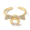 Bowknot Brass Micro Pave Clear Cubic Zirconia Open Cuff Rings for Women RJEW-C098-05G-2
