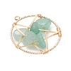 Natural Green Aventurine Nuggets Copper Wire Wrapped Flat Round Pendants PALLOY-JF03038-04-3