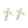 Clear Cubic Zirconia Cross Stud Earrings KK-E005-23G-1