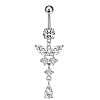 316L Surgical Stainless Steel Cubic Zirconia Butterfly Curved Barbell Dangle Belly Rings WGB11C1-07-2