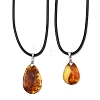 Natural Amber Teardrop Pendant Black Imitation Leather Cord Necklaces for Women NJEW-JN06318-3
