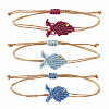 Ocean Adjustable Braided Wax Cord Fish Link Bracelet Sets with Brass Beads for Women XU5174-10-1