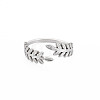 304 Stainless Steel Leaf Open Cuff Ring for Women RJEW-S405-190P-1