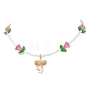 Alloy Bowknot Pendant Tulip Flower Glass Seed Beaded Necklaces for Women NJEW-MZ00148-02-2