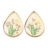 Brass & Transparent Epoxy Resin & Dried Flower Pendants RESI-G133-02G-01-1