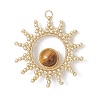 Round Natural Tiger Eye with Glass Seed Beaded Sun Pendants PALLOY-MZ01082-02-1