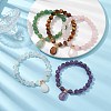 Natural Mixed Gemstone Stretch Bracelets with Teardrop Charms for Women BJEW-JB10110-2
