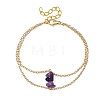 Brass Cable Chains & Natural Amethyst Chip Beads Double Layers Bracelets for Women BJEW-JB14134-03-3