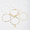 7Pcs 7 Styles Summer Beach Glass Seed Beaded & Natural Shell & Alloy Starfish Charm Anklets WG60733-06-2