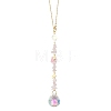 Round Glass & Natural Rose Quartz Chips Hanging Suncatchers HJEW-JM04209-03-1