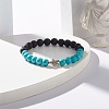 Round Synthetic Turquoise & Natural Lava Rock Stretch Bracelet BJEW-JB07470-05-2